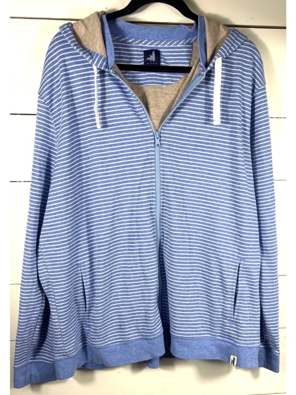 Johnnie-O Mens Carson Malibu Blue Striped Hoodie Lightweight Zip-Up Size XL